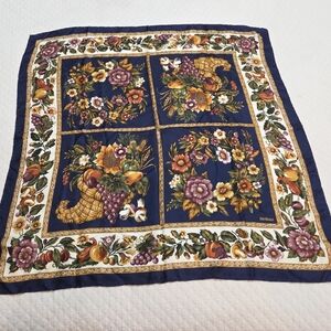 Vintage Bill Blass Silk 33" Square Scarf Cornucopia Floral Mushrooms White Blue